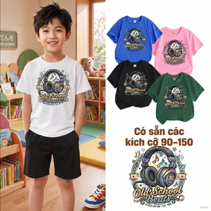 Áo thun bé trai basic học sinh tiểu học thấm hút mồ hôi hình tai nghe柔软透气