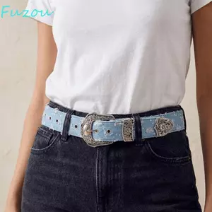 Đai Sequin FUJIZOU, Đai Khóa Kim Loại Bông Tai Kẹp Phong Cách Hàn Quốc, Thời Trang Rách Thẩm Mỹ Y2k Denim Thắt Lưng Rộng Phụ Kiện Quần Áo