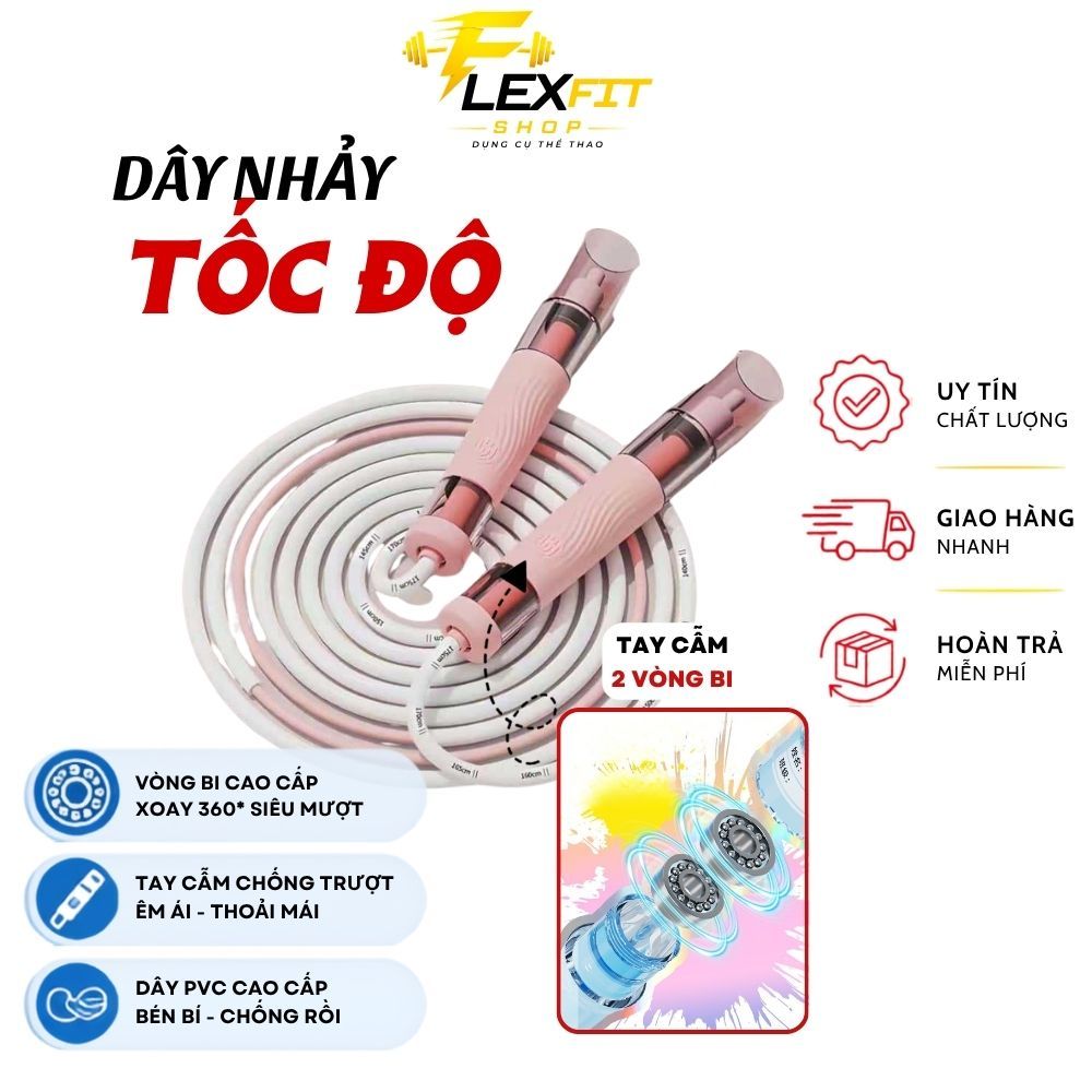 FlexFitShop Dây nhảy thể dục cho người lớn trẻ em tay cầm nhiều màu 2 vòng bi có thể tăng giảm không bị xoắn dây DC004