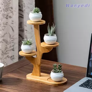 WANYEDI 1 Giá trưng bày mọng nước, Giá đỡ cây hình cây tre, Trang trí máy tính để bàn bền bỉ Giá đỡ chậu hoa nhiều tầng Văn phòng tại nhà