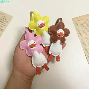 QEARY Túi Charm, Động Vật Hoạt Hình Vịt Hoa Móc Khóa, Thẩm Mỹ Nhẹ Sang Trọng Da PU Dây Xích Điện Thoại Túi Xách Trang Trí