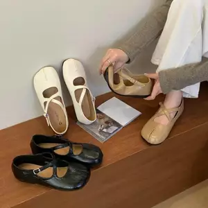 TT Dây Đeo Chéo Mary Jane Giày Nữ Thoải Mái Muỗng Giày Dẹt Velcro Tất Cả Trận Đấu Giày Da Thật