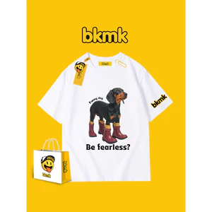 Bkmk hợp thời trang mới cotton in hình chó áo thun rộng tay ngắn nam phong cách nước ngoài quần áo mùa hè tay ngắn côn đồ đẹp trai phong cách giản dị 0704