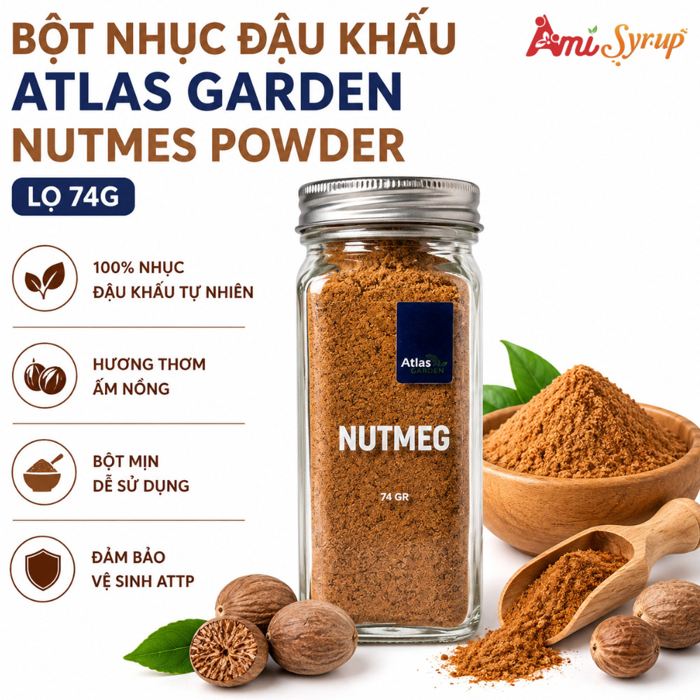 Bột Nhục Đậu Khấu Atlas Garden Nutmes Powder Lọ 74g, Gia Vị Nấu Ăn Cao Cấp