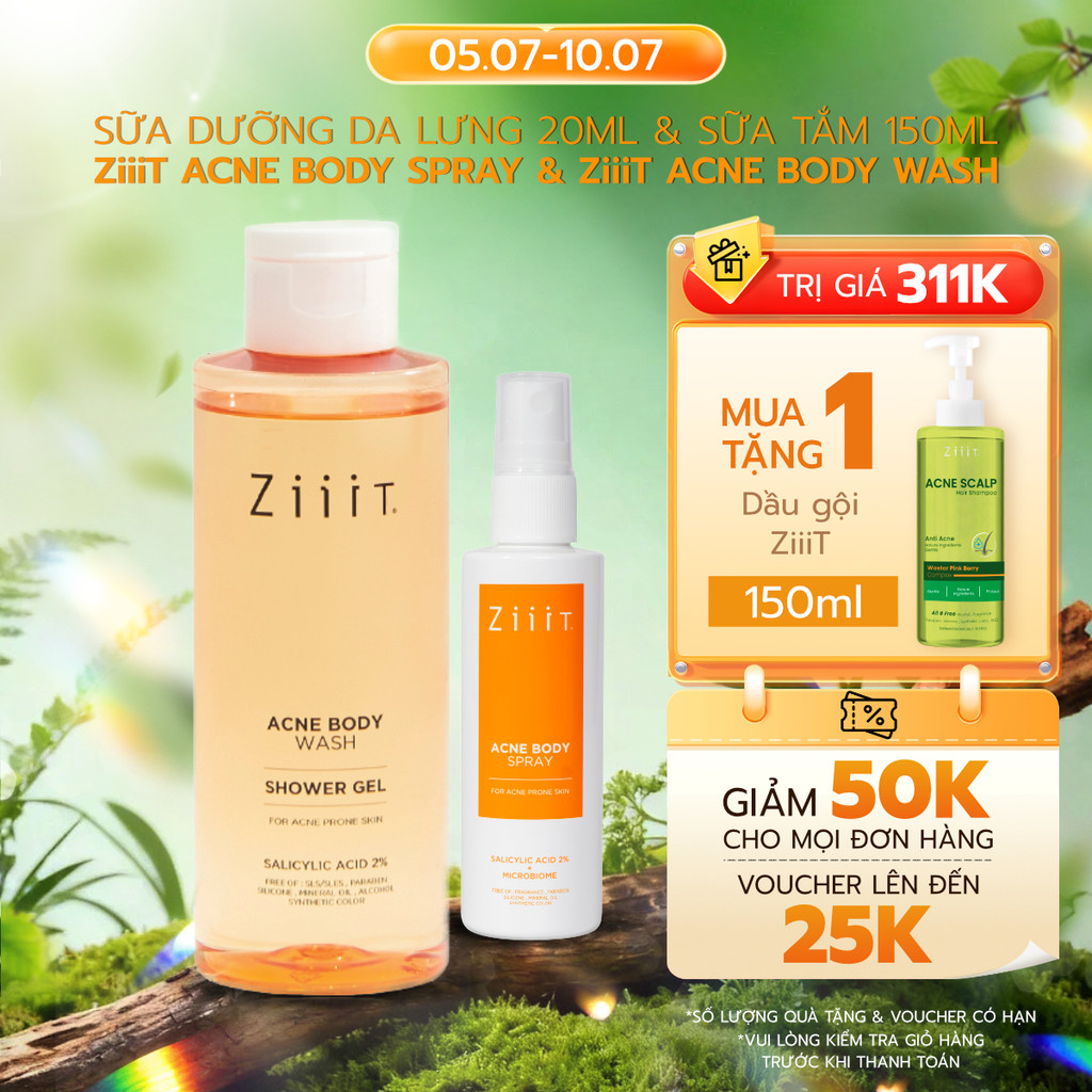 Combo Xịt Giảm Mụn Lưng BHA Kháng Khuẩn 20ml Và Sữa Tắm Giảm Mụn Lưng BHA 2% Kháng Khuẩn 150ml