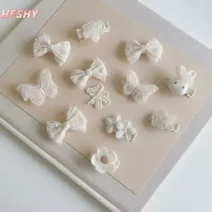 HFSHY Dễ Thương Màu Be 12 Chiếc Kẹp Tóc Bộ Ren Nơ Thỏ In Hoa Chống Trượt Phụ Kiện Tóc Cho Bé Gái Tập Đi Quà Tặng Hàng Ngày VN