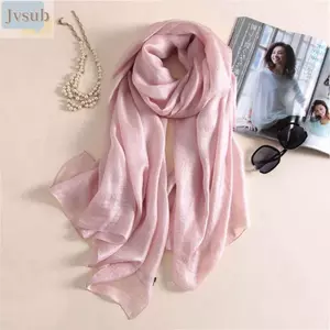 Khăn choàng chống nắng nữ JVSUB, Khăn choàng trơn nữ bằng vải lanh Foulard, Khăn quàng cổ màu nguyên chất 180x85cm Plus Size Hijab