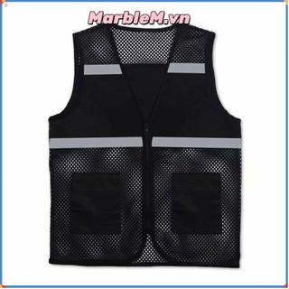 MARBLEM Với Dải Phản Quang, Áo Vest Vải Thoáng Khí An Toàn, Chạy Bộ Spandex Có Dây Kéo Lưới Đen Vest Xây Dựng Đường Sắt Giao Thông Công Nhân Tàu Điện Ngầm