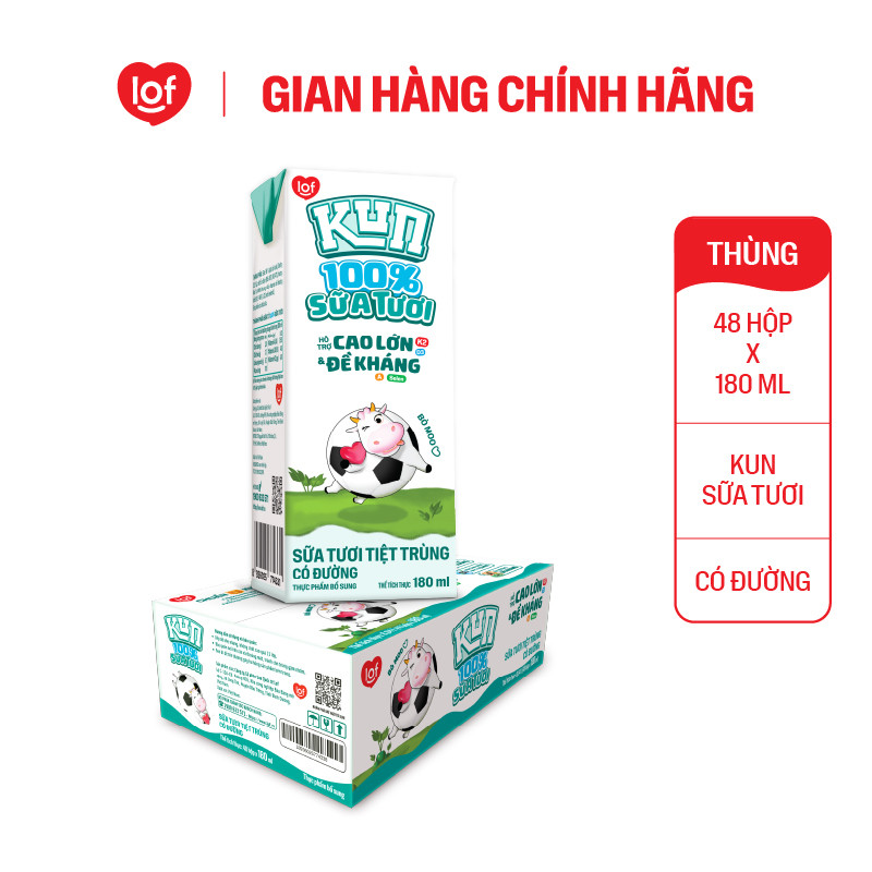 [Giá tốt trong Live] 100% sữa tươi KUN thùng 52 hộp/ 48 hộp chọn vị x 180ml