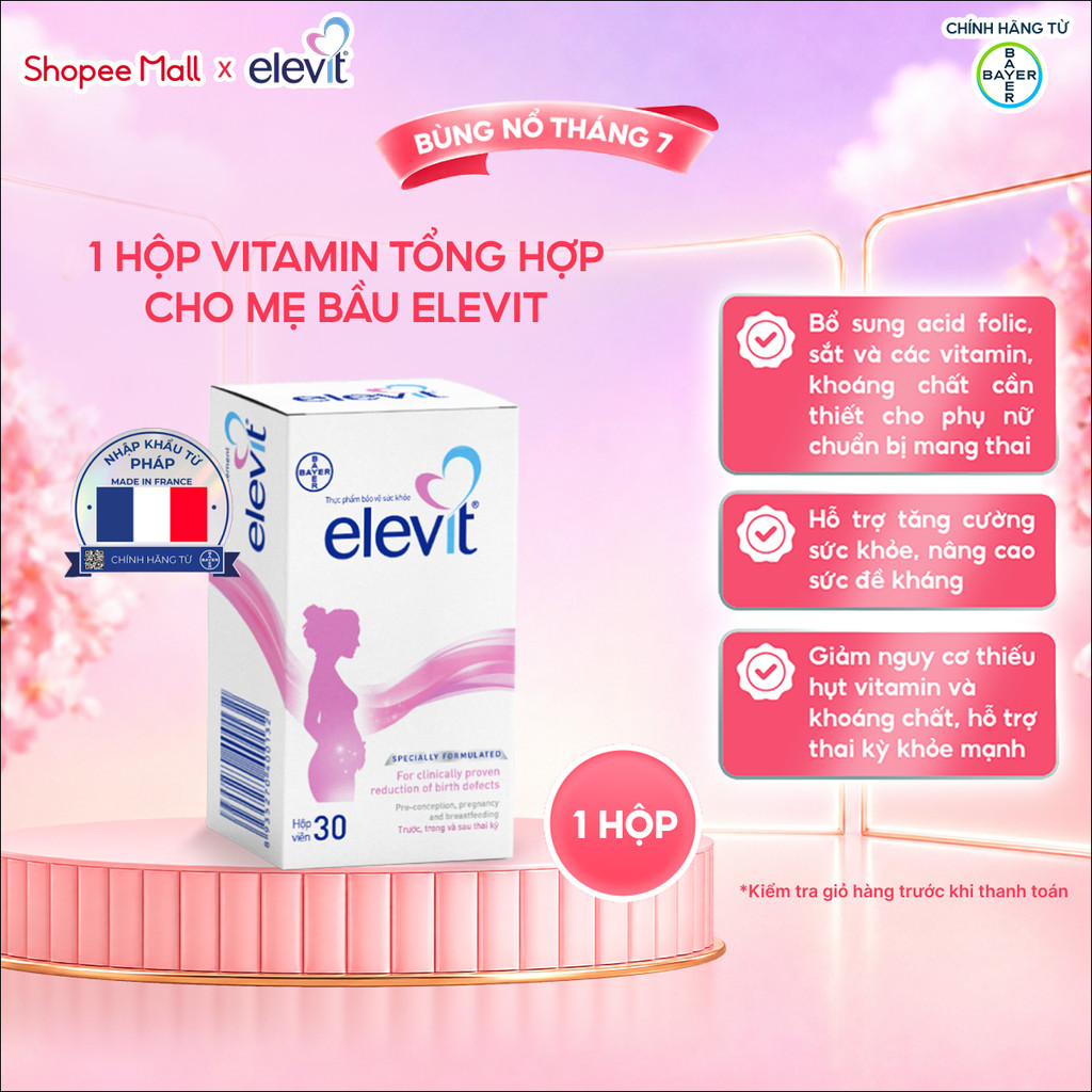 [LS] Thực phẩm bảo vệ sức khỏe Elevit bổ sung Acid Folic, Sắt, Canxi, Các Vitamin và Các khoáng chất