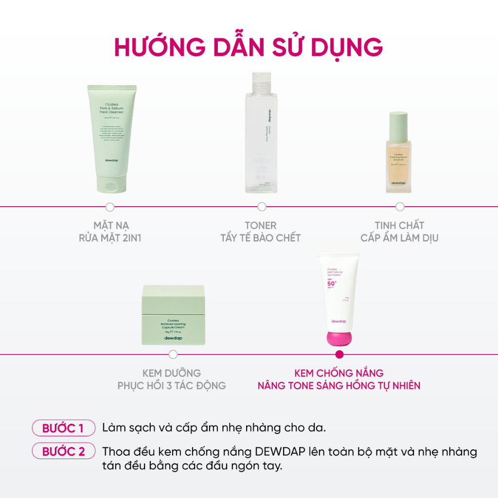 DEWDAP Kem Chống Nắng Nâng Tone HỒNG Tự Nhiên Cho Da Dầu Mụn Cicatea Mild Tone up Sun Cream 50g LIVE | BigBuy360 - bigbuy360.vn