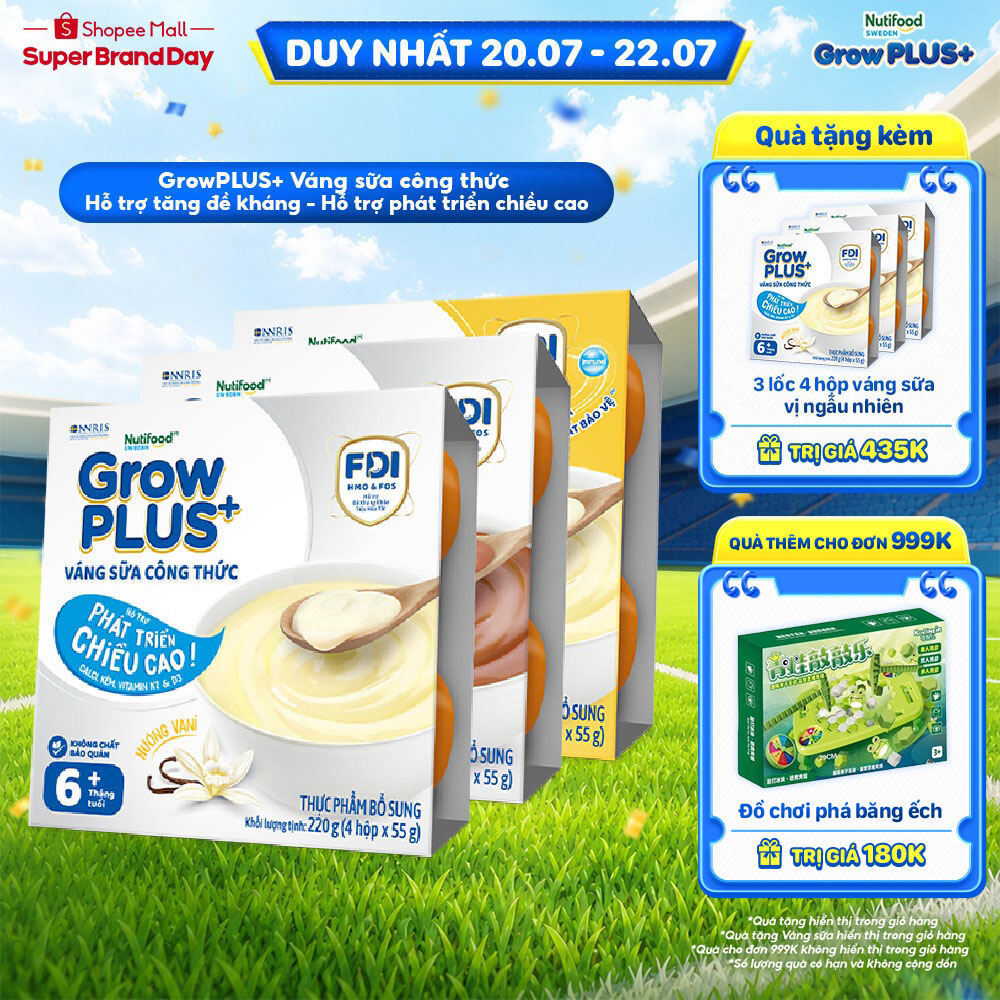 Combo mix 3 lốc GrowPLUS+ Váng sữa Sữa non Immunel Hỗ trợ tăng đề kháng& Cao lớn vượt trội (55g x12 hộp)