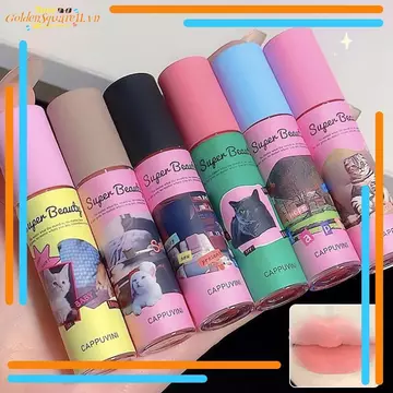 GoldenS Cappuvini Mèo Dễ Thương Môi Bùn Mờ Kem Kết Cấu Son Kem Nhung Lỏng Lipsti Lâu Dài Chống Thấm Nước Màu Đỏ Son Tint Trang Điểm VN