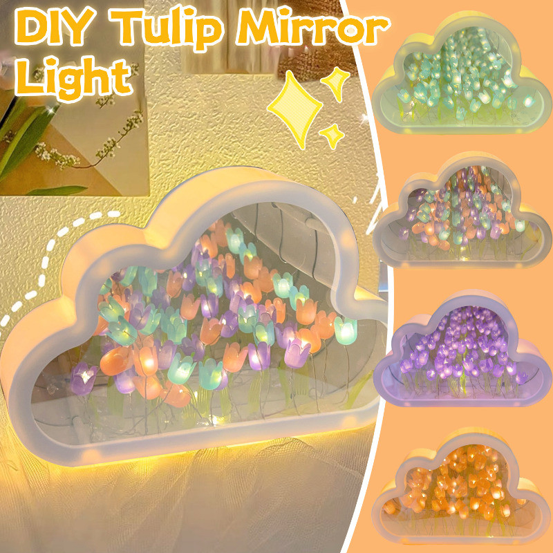 Đèn ngủ LED 3D Cloud Tulip - Đèn khối bề mặt gương thủ công - DIY Bầu ...