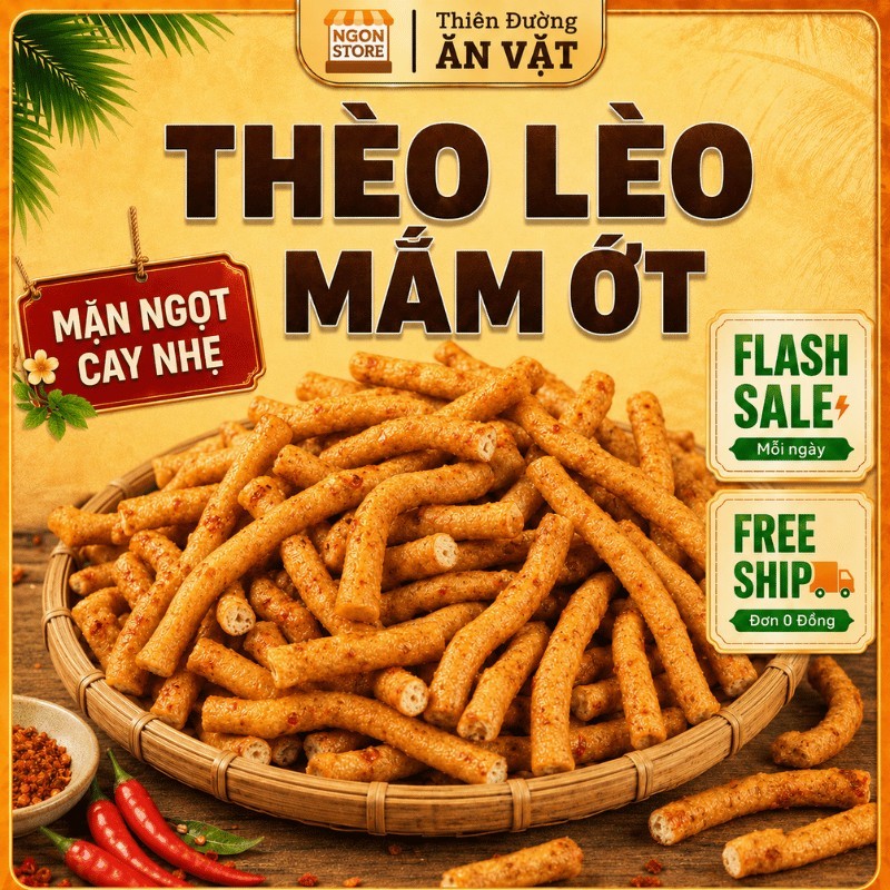 (CHUẨN VỊ) Bánh Thèo Lèo Mắm Ớt, Bánh Thèo Lèo Mặn Giòn Rụm Đậm Vị Mặn Ngọt Cay Tê NGONSTORE