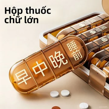 Hộp đựng thuốc dung lượng lớn hộp lưu trữ thuốc kín di động chia liều nhỏ một ngày ba bữa tiện lợi