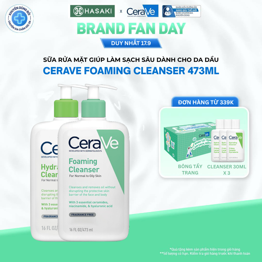 [LIVE 19.9] [DAILY] Sữa Rửa Mặt Cerave Sạch Sâu Cho Da Thường Đến Da Dầu, Da Khô Hasaki Sản Phẩm Chính Hãng
