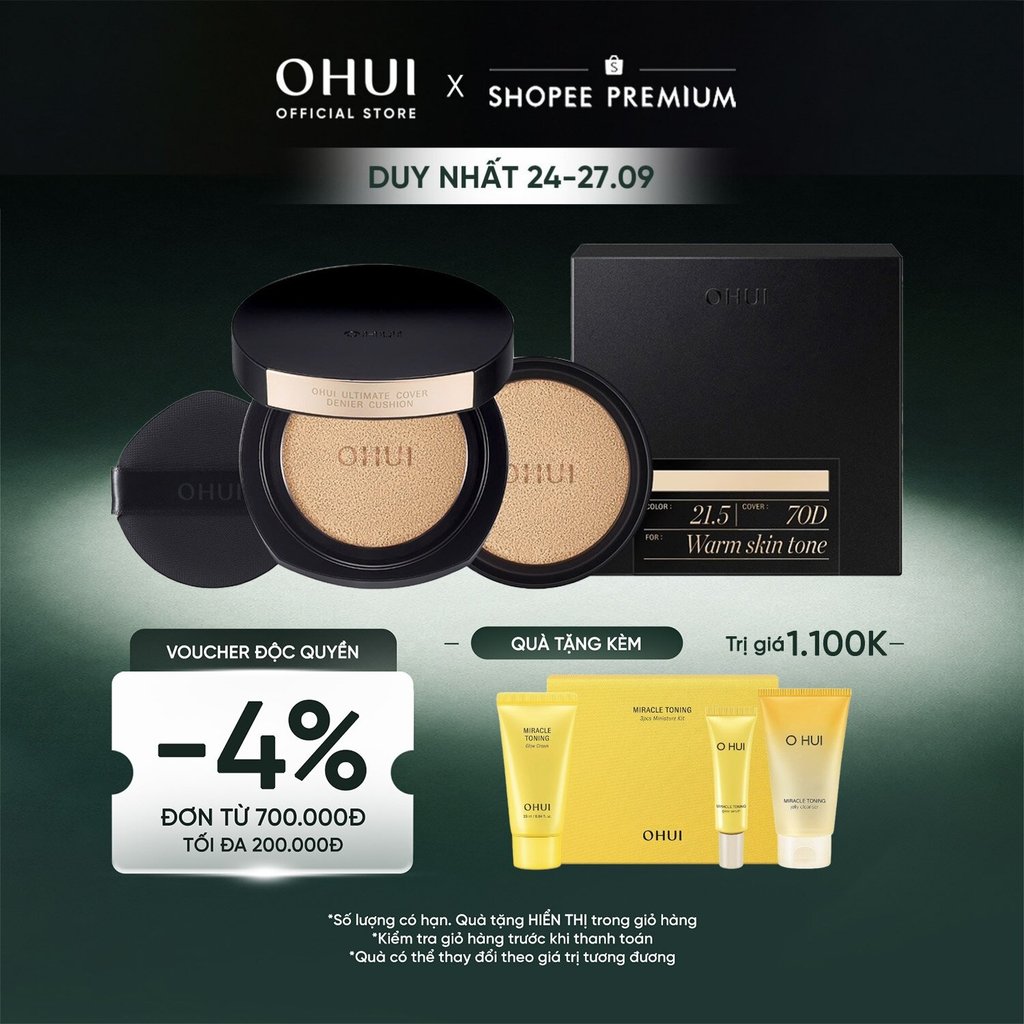 [OHUI Official] Phấn nước kiềm dầu che phủ cao mỏng nhẹ OHUI Ultimate Cover Denier Cushion SPF50/PA+++ 13G (Tặng 1 lõi)