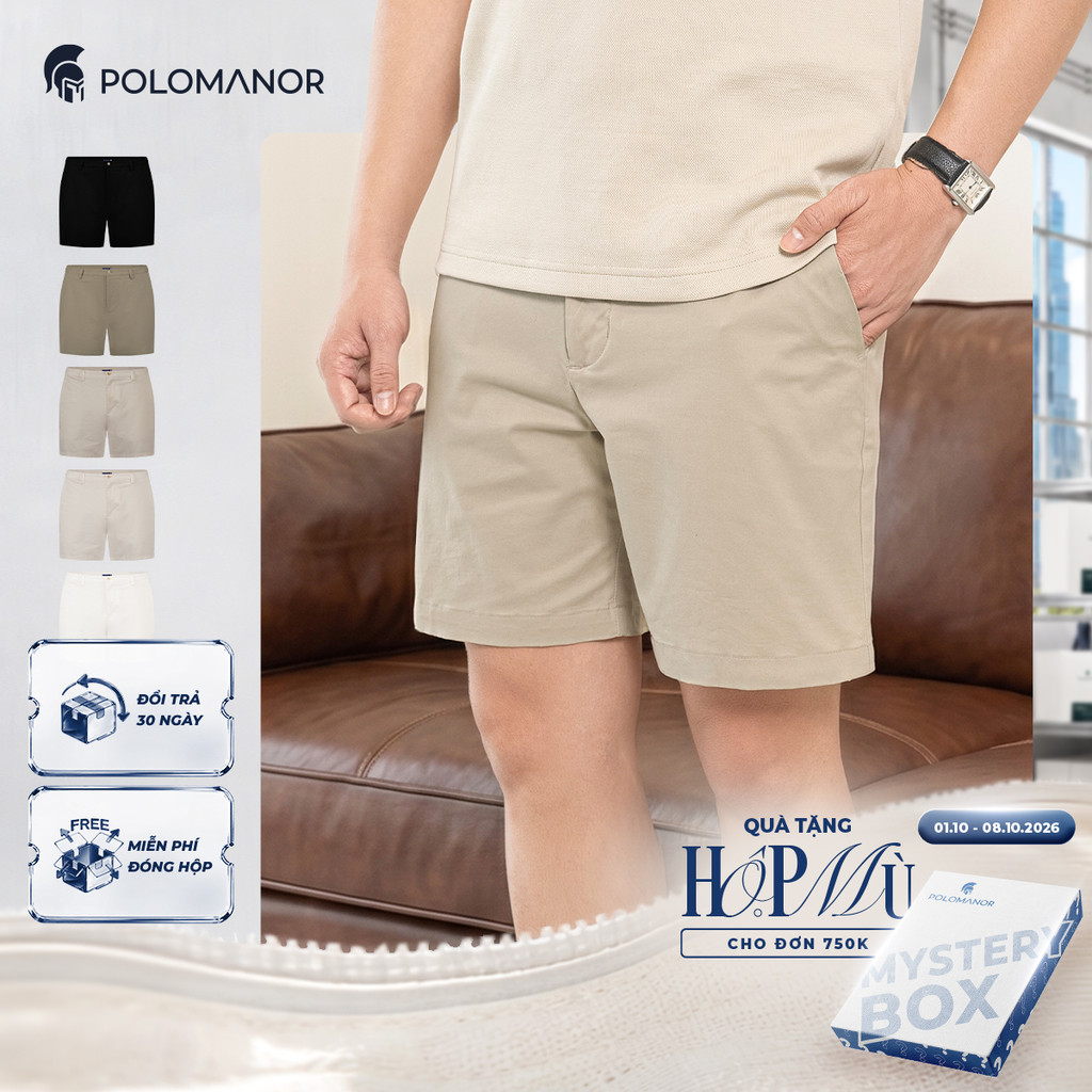 [BEST SELLER] Quần short nam ngắn POLOMANOR vải kaki xuất xịn, lưng đai thun, co giãn 2 chiều, chuẩn form