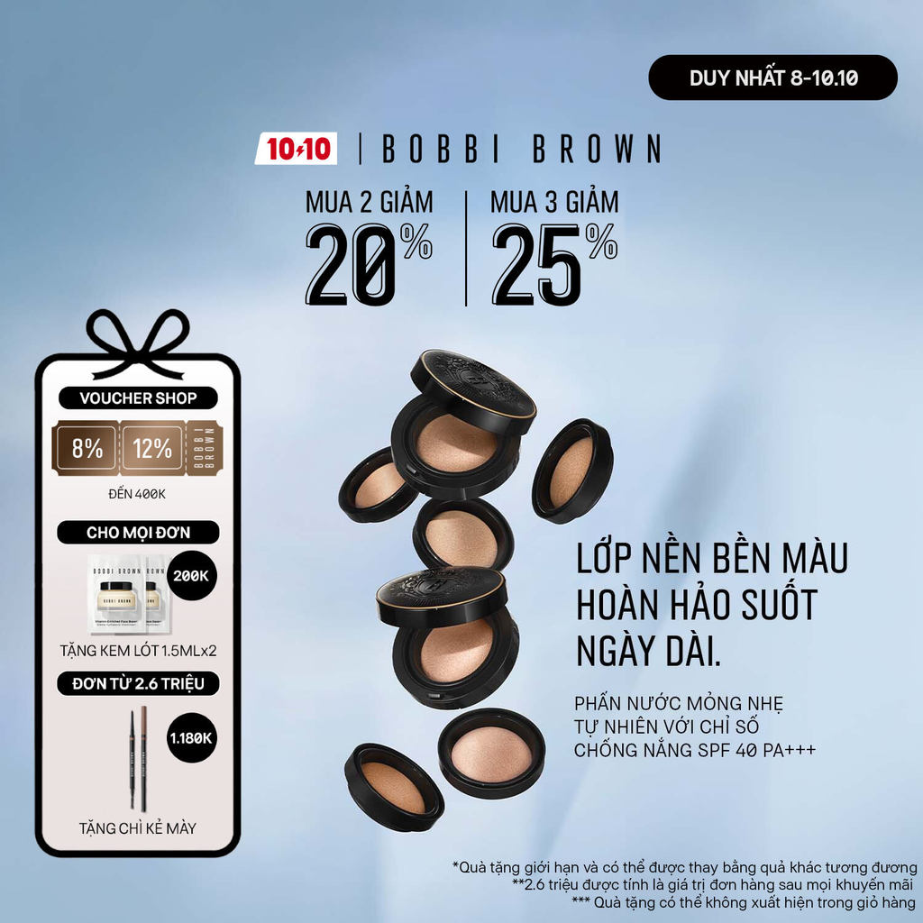 Bobbi Brown Weightless Skin Cushion Foundation SPF 40 PA+++ | Phấn nước mịn lì tự nhiên, lâu trôi 12H