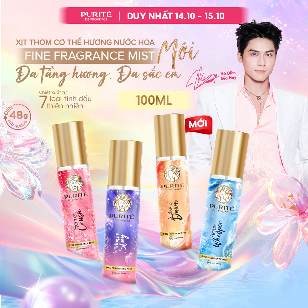 [MỚI] Xịt Thơm Body Mist Purité Hương Nước Hoa Cao Cấp 100ML - Lưu Hương 48H