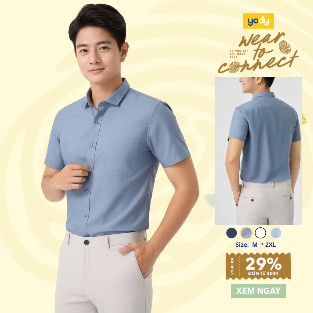 Áo Sơ mi nam YODY cộc tay có túi ngực chất liệu mềm mịn không nhăn TRA - MOSH25A167