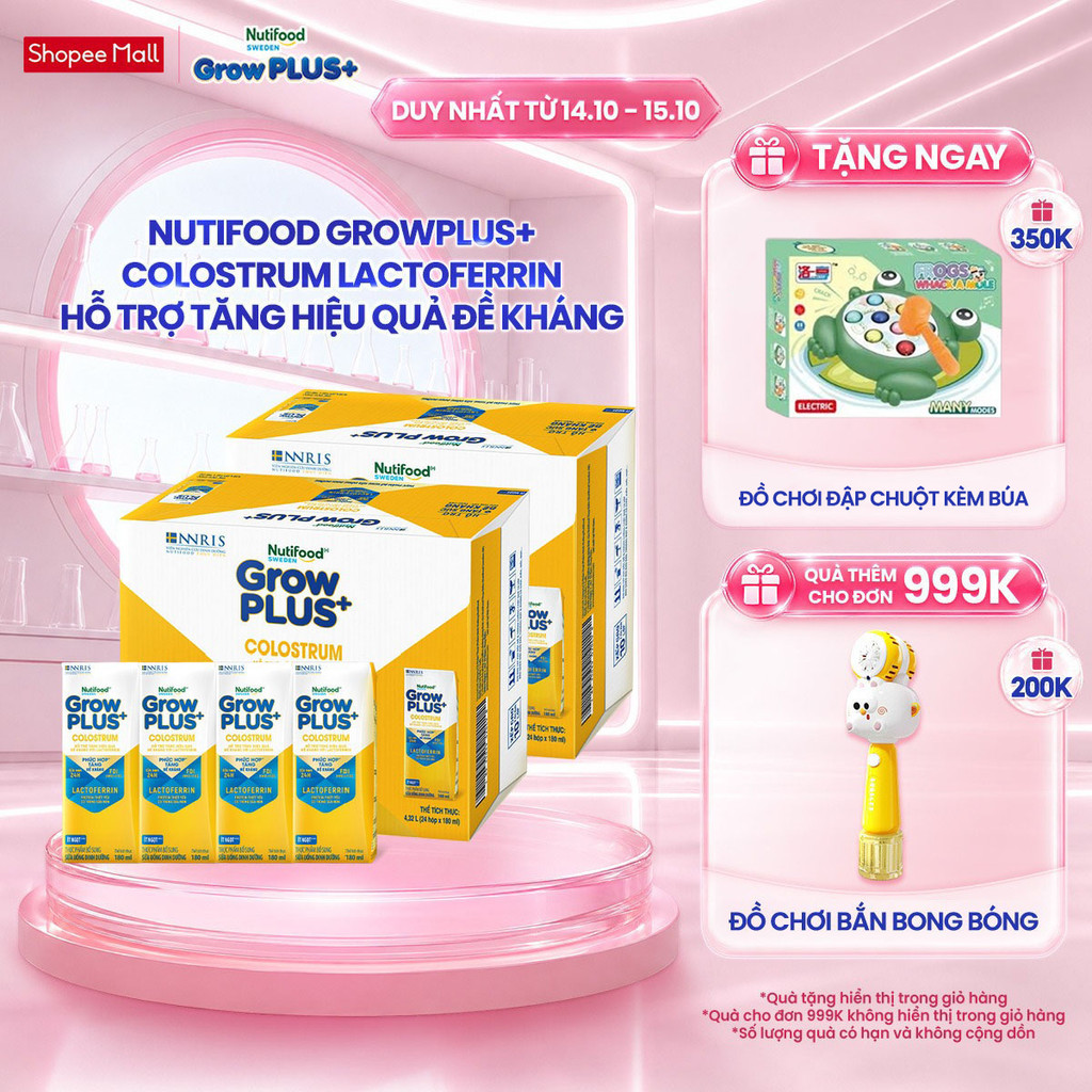 Combo 2 Thùng 24 hộp Sữa bột pha sẵn Nutifood Sweden GrowPLUS+ Colostrum Lactoferrin 180ml