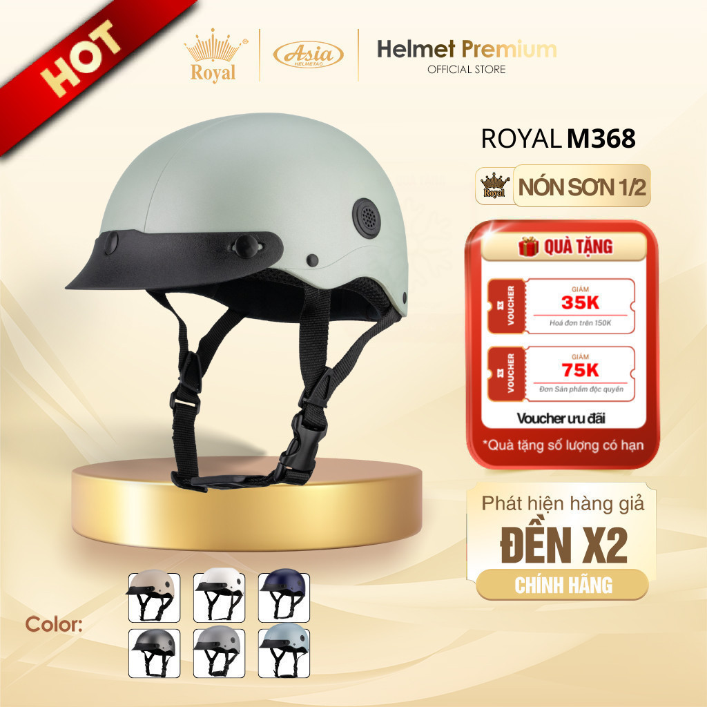 [Độc Quyền] Mũ Bảo Hiểm Nữa đầu Royal M368 - Lỗ Thông Gió, Nón Sơn Nhiều Màu Sắc, Thời Trang Nam Nữ