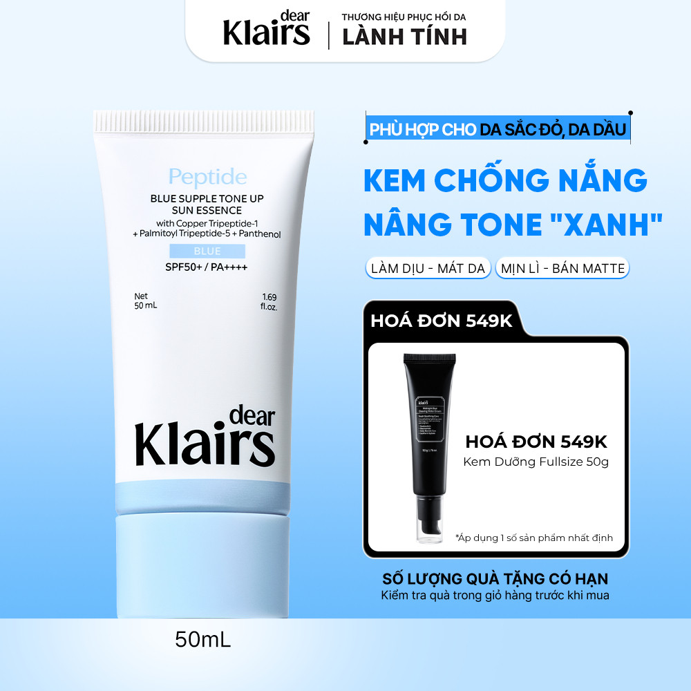 [NEW] Dear Klairs Kem chống nắng dịu da Blue Supple Tone Up Sun Essence SPF50+ PA++++ 50ml hỗ trợ hiệu chỉnh sắc da [FS]