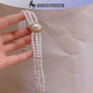 Onetimingfine Pháp Retro Hương Thơm Nhỏ Ba Lớp Ngọc Trai Vòng Cổ Flash Ngọc Trai Váy Cưới Xương Đòn Dây Xích Nữ Cổ VN