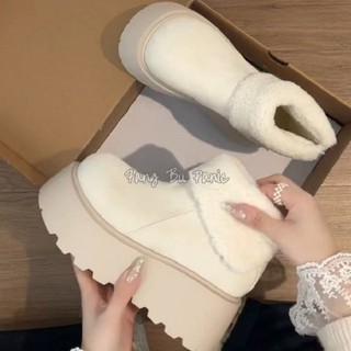 Ngón Chân Tròn Dày Đế Chống Thấm Nước Giày Bốt Ngắn Nữ Lưng Dây Kéo Sang Trọng