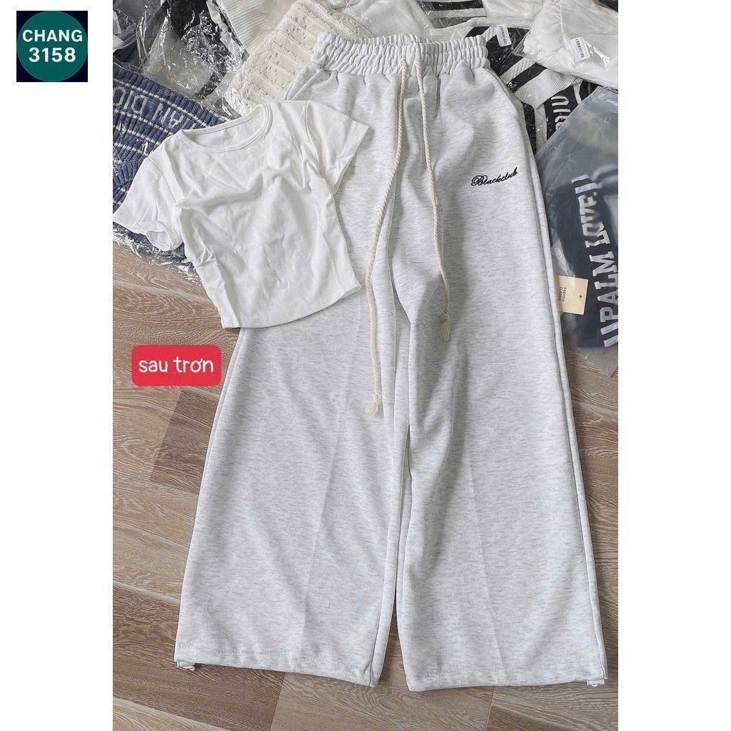 SÉT BỘ QUẦN ỐNG RỘNG DA CÁ DÁNG DÀI TRƠN+ MIX ÁO THUN TĂM CROPTOP TRƠN-CHANG3158
