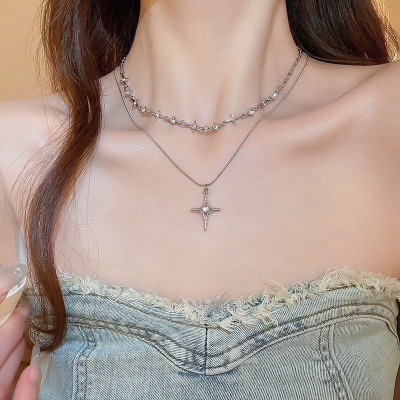 Vòng cổ kim cương hai lớp, phong cách ngọt ngào và tinh tế, phụ kiện thời trang dành cho cô gái