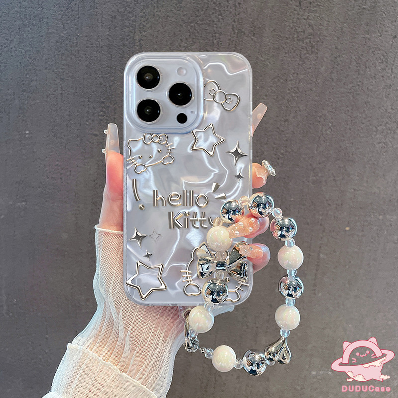 Ốp Lưng Cho Realme C33 C75 C65 C63 C61 C31 C21 C11 C53 C51 C67 12 11 C55 C15 C25 5 5i 5s C3 Note 50 60 Vòng Tay HelloKitty Sáng Tạo Có Đường Màu Bạc Vỏ Mềm gợn Nước Sang Trọng