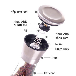 [Inox304] Dụng cụ xay tiêu, hạt khô kiêm lọ đựng gia vị nắp inox304 siêu bền
