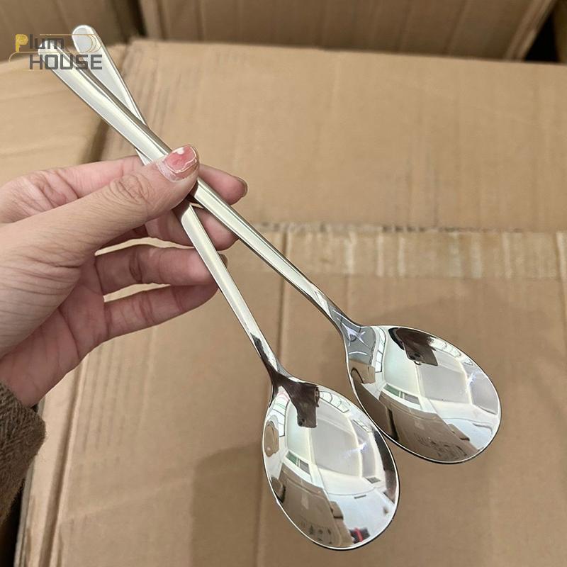 PlumHOUSE Thép không gỉ Thìa Tròn Lớn Lưới Đỏ Vàng Bữa Tối Tay Cầm Dài Khuấy Thìa Tráng Miệng Cho Phụ Kiện Nhà Bếp Tiện Ích VN