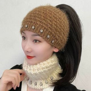 Băng đô len mùa đông NCE, Băng đô dệt kim ấm áp dày dặn, Khăn trùm đầu mềm mại chống gió thời trang cho bé gái