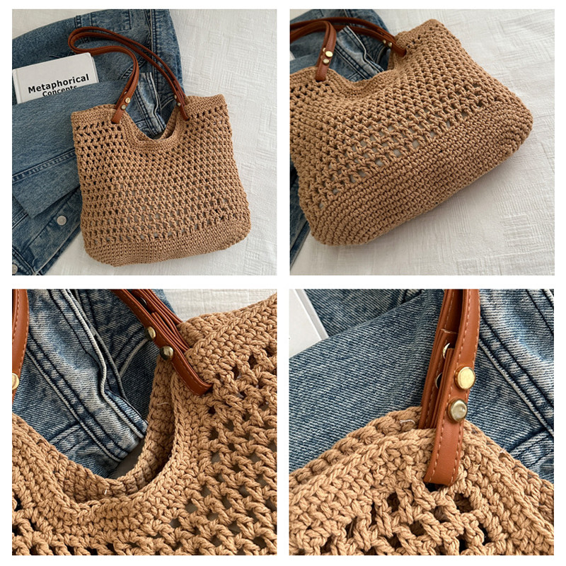 Túi tote cói đan tay nữ phối quai da vintage đi biển đi chơi du lịch xinh sang trọng nhẹ đẹp
