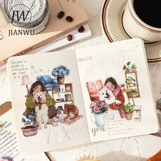 JIANWU Nhiều Màu Sắc Thú Cưng Ghi Series Kawaii Mèo Chó Nhân Vật Phong Cảnh Chất Liệu Cắt Dán PET Nhãn Dán Sáng Tạo Tạp Chí Văn Phòng Phẩm