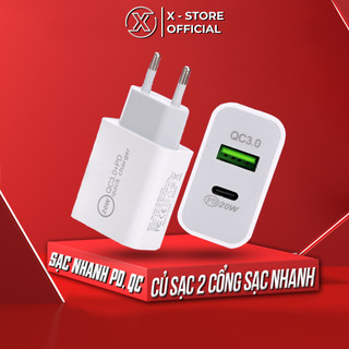 Củ sạc nhanh 2 cổng PD 20W và QC 3.0, adapter sạc Type C và USB, sạc đồng thời 2 điện thoại - CS2C20W