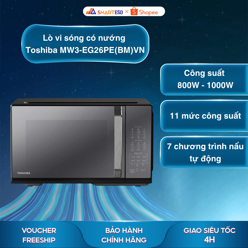 Lò vi sóng có nướng mặt gương Toshiba MW3-EG26PE(BM)VN 26L - Bảo hành chính hãng 12 tháng