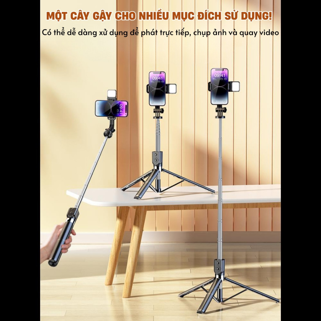 Gậy Chụp Ảnh Selfie Tripod Bluetooth B01 / TNW T26 Kéo Dài 1.7m Xoay 360 Độ Kèm Remote Từ Xa
