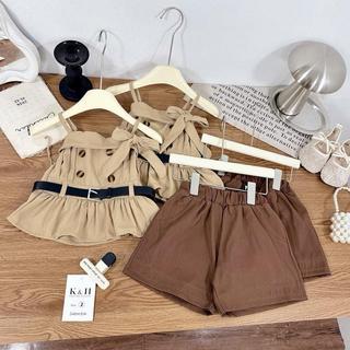 S50- [tomnaukids] Set áo nơ nâu kaki quần nâu size từ 8-30Kg
