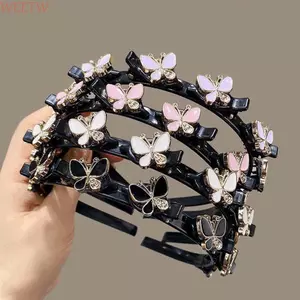 WEETW Nữ Bướm Tóc Vòng, Phong Cách Pháp Thanh Lịch Tóc Có Kẹp, Dụng Cụ Dệt Tóc Thời Trang Nhựa Ngọt Kim Cương Giả Nổ Kẹp Băng Đô Hàng Ngày