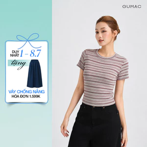 Áo Thun Nữ GUMAC Form Ôm Slim Cổ Tròn Tay Ngắn Chất Thun Sọc Mịn Co Giãn Thoải Mái LATG05051