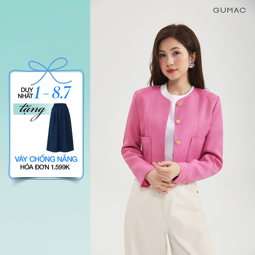 Áo Khoác Nữ GUMAC Dáng Lửng Tay Dài Đính Nút Kiểu Sang Trọng Hiện Đại LOWF1110