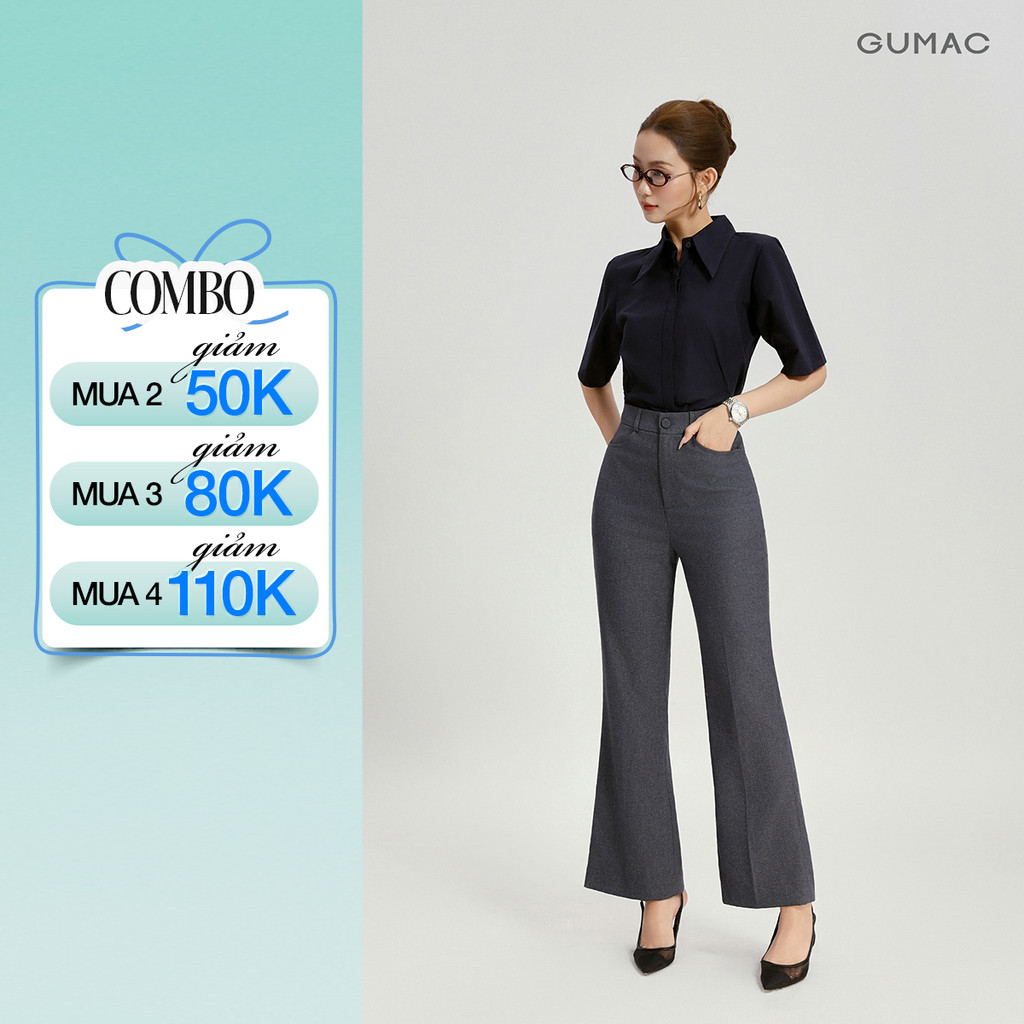 Quần Tây Nữ GUMAC Ống Loe Lưng Cao Cạp Cao Kaki Nhật Đứng Form Cạp Cao Túi Xéo Thời Trang QG03006