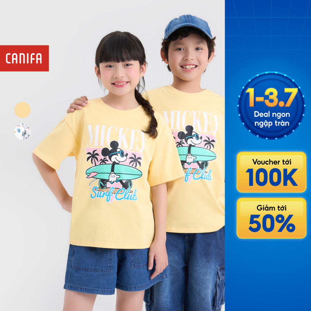 Áo phông unisex trẻ em CANIFA chất liệu cotton mềm mịn in hình Mickey 3TS25S002
