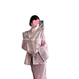 Bộ hai mảnh phong cách Trung Hoa thêu thanh lịch: áo khoác jacquard retro và đầm camisole cho Nữ