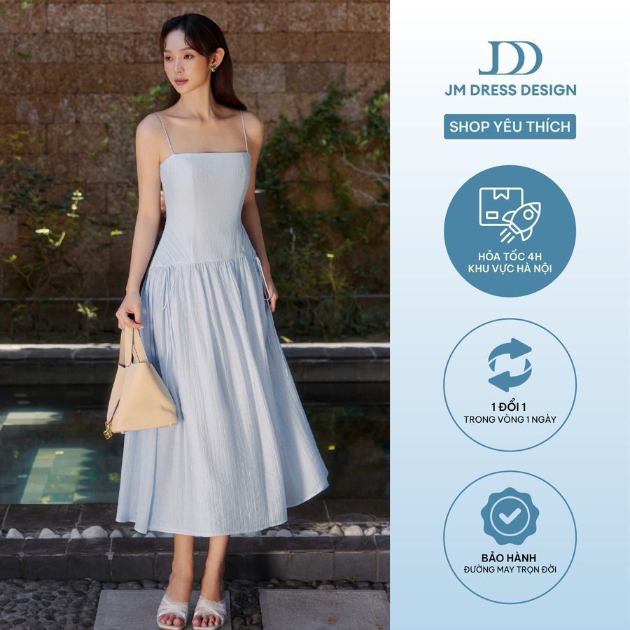 Đầm Resort 2 Dây Chân Nhún Rút Dây 1R01.2603. Đầm Maxi Midi Nữ Nàng Thơ, Đi Biển, Dạo Phố Thanh Lịch Có Choàng Voan JM